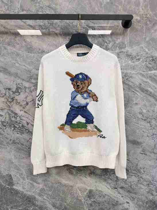 Polo Ralph Lauren Sweaters - White Polo Ralph Lauren Classic Polo Baseball Graphic Knitted Crew Sweater